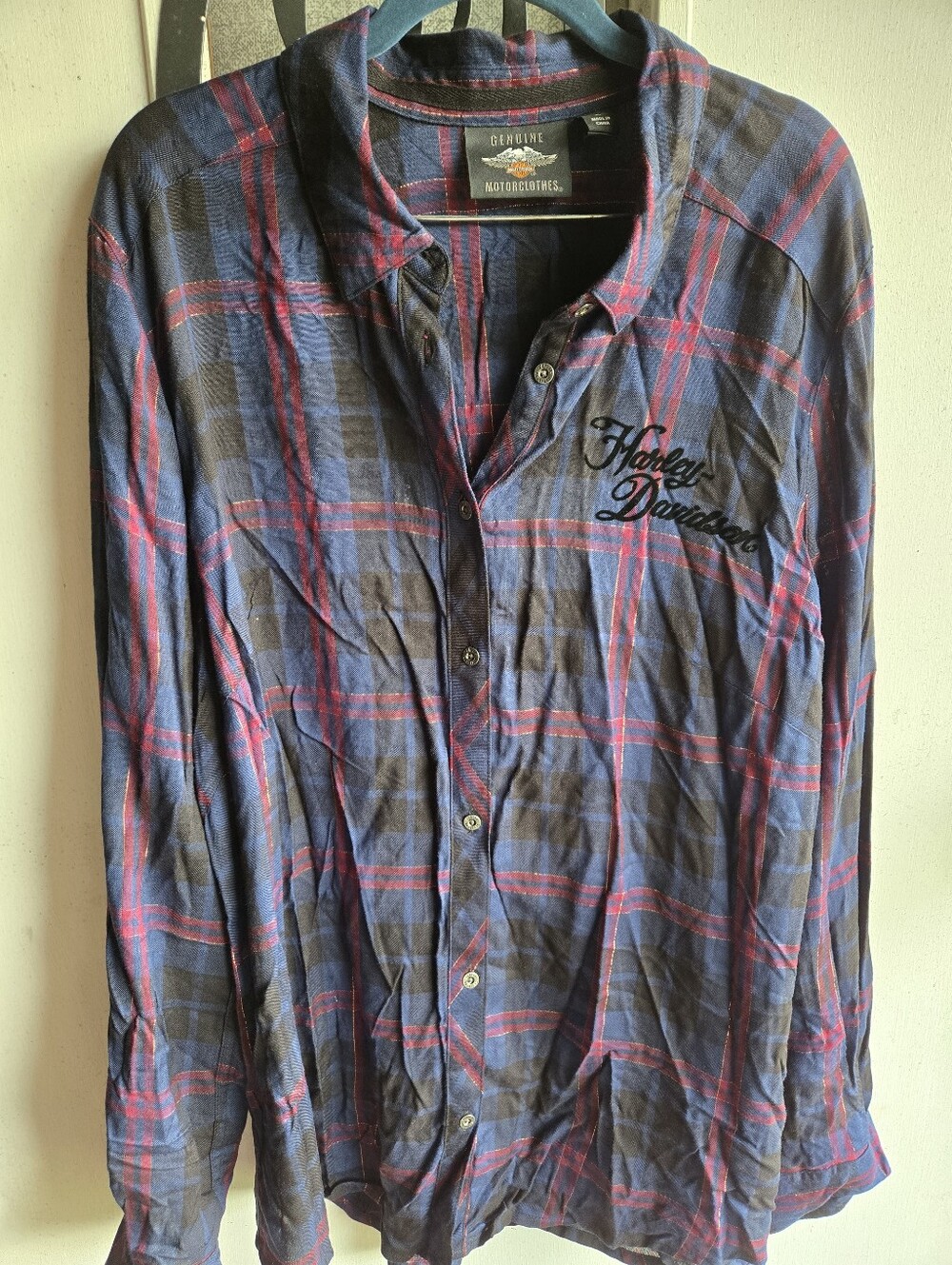 Harley Davidson Womens Plaid Button Down Top